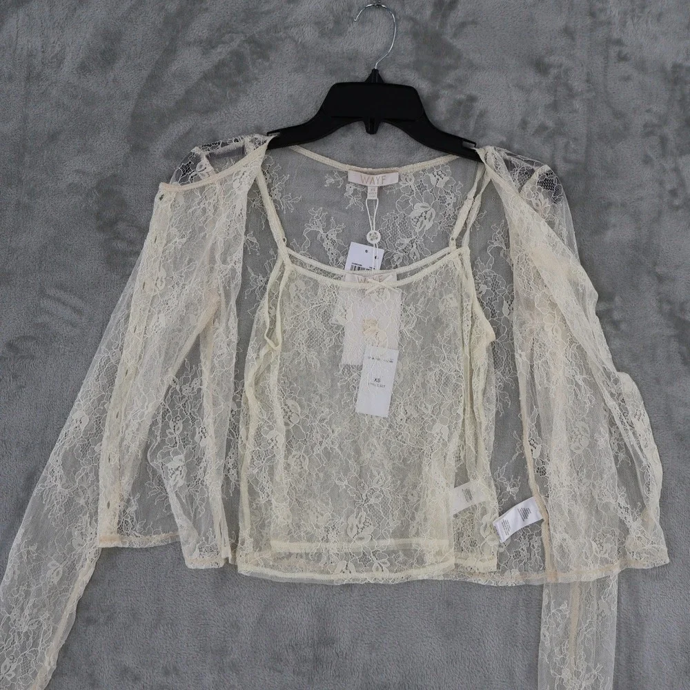WAYF Penelope Lace Camisole Cardigan Set Womens‎ L Sheer Coquette Feminine NWT
